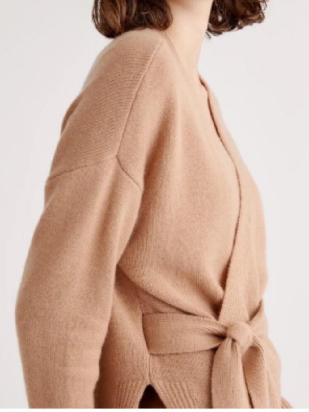 Quince Mongolian Cashmere Belted Wrap Sweater Camel Tan Size M - Picture 2 of 12